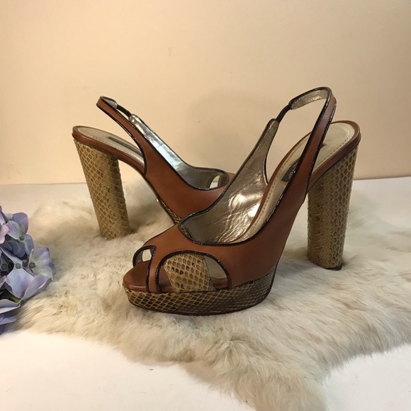 Dolce&Gabbana D&G Slingback Platform Peep-toe Heel Snakeskin+Leather Sandal Shoe - Picture 12 of 12